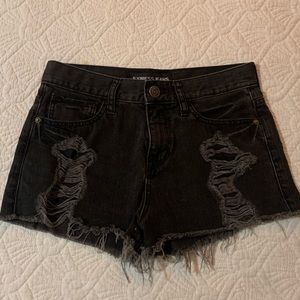 Black Distressed True Denim Shorts